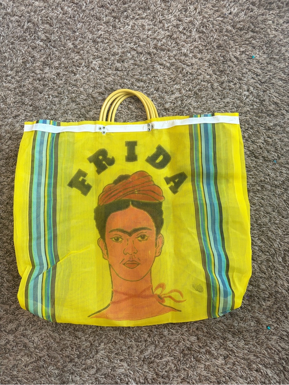 Yellow Frida Kahlo Mesh Tote Bag